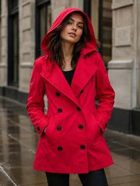 BGSD Women's Double Breasted Hooded Trench Coat Red Size S
B117JC